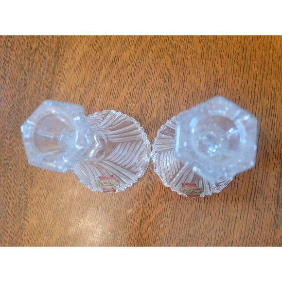 VTG Pair Anna Hutte Bleikristall Clear 24% Lead Crystal Candlesticks Germany - Picture 9 of 10